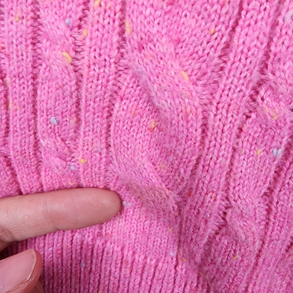 Talbots Sweater Womens XL Pink Confetti Cable Knit Crewneck Button Cuff Pullover - Picture 2 of 11